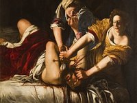 Judit decapitando a Holofernes. Artemisia Gentileschi. Óleo sobre lienzo, 1,99 X 1,62 (Galería de los Uffizi , Italia)